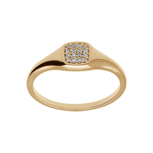 BAGUE PLAQUÉ OR PETITE CHEVALIERE PAVÉ FORME CARRÉ OXYDES BLANCS SERTIS
