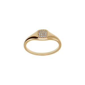 BAGUE PLAQUÉ OR PETITE CHEVALIERE PAVÉ FORME CARRÉ OXYDES BLANCS SERTIS