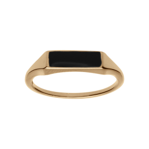 BAGUE PLAQUÉ OR PETITE CHEVALIERE PAVÉ FORME RECTANGULAIRE ONYX IMITATION  SERTIS