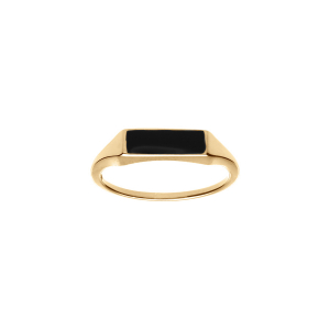 BAGUE PLAQUÉ OR PETITE CHEVALIERE PAVÉ FORME RECTANGULAIRE ONYX IMITATION  SERTIS