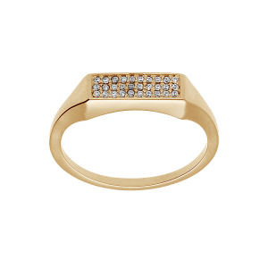 BAGUE PLAQUÉ OR PETITE CHEVALIERE PAVÉ FORME RECTANGULAIRE OXYDES BLANCS SERTIS