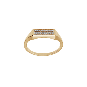 BAGUE PLAQUÉ OR PETITE CHEVALIERE PAVÉ FORME RECTANGULAIRE OXYDES BLANCS SERTIS