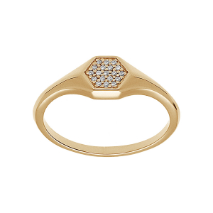 BAGUE PLAQUÉ OR PETITE CHEVALIERE PAVÉ FORME GÉOMÉTRIQUE OXYDES BLANCS SERTIS
