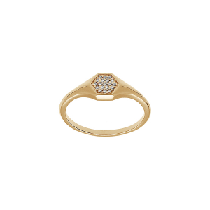 BAGUE PLAQUÉ OR PETITE CHEVALIERE PAVÉ FORME GÉOMÉTRIQUE OXYDES BLANCS SERTIS