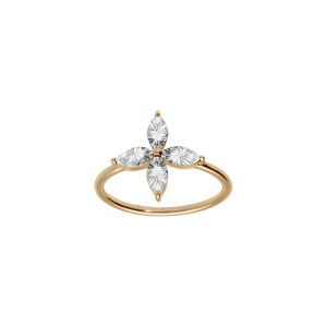 BAGUE PLAQUÉ OR FLEUR VERRE BLANC