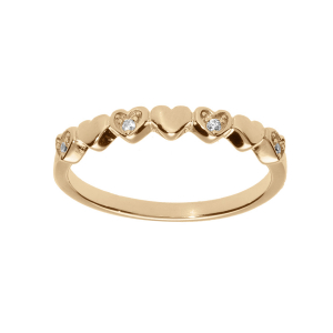 BAGUE PLAQUÉ OR  COEUR LISSES ET OXYDES BLANCS
