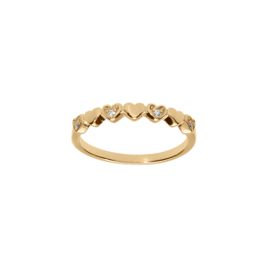 BAGUE PLAQUÉ OR  COEUR LISSES ET OXYDES BLANCS