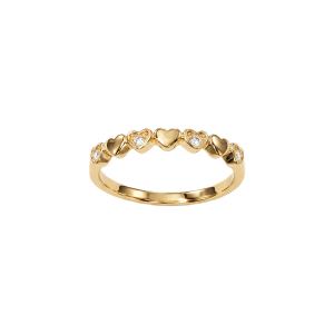 BAGUE PLAQUÉ OR  COEUR LISSES ET OXYDES BLANCS
