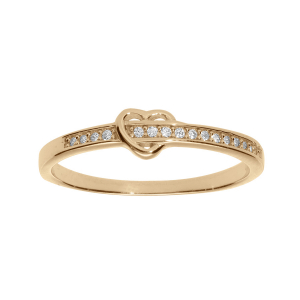 BAGUE PLAQUÉ OR COEUR OXYDES BLANCS SERTI RAIL