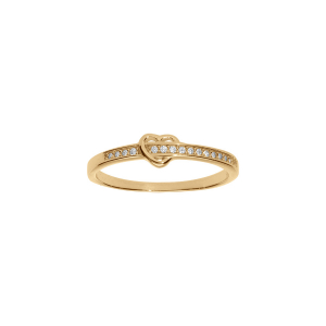 BAGUE PLAQUÉ OR COEUR OXYDES BLANCS SERTI RAIL