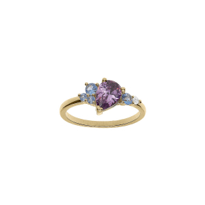 BAGUE PLAQUÉ OR OXYDES VIOLET, BLEU ET BLANC SERTIS