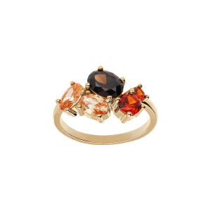 BAGUE PLAQUÉ OR OXYDES ORANGE ET JAUNE SERTIS