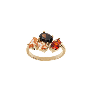 BAGUE PLAQUÉ OR OXYDES ORANGE ET JAUNE SERTIS