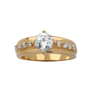 BAGUE PLAQUÉ OR DEMI RAIL PIERRES BLANCHES SYNTHETIQUES PIERRE CENTRALE