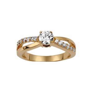 BAGUE PLAQUÉ OR CROISES PIERRE CENTRALE BLANCHES