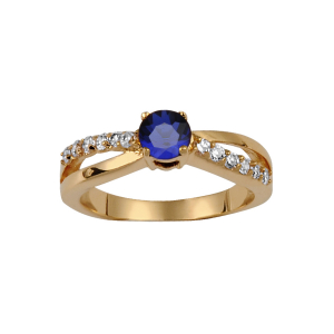 BAGUE PLAQUÉ OR CROISES PIERRE CENTRALE BLEUE + PIERRES BLANCHES