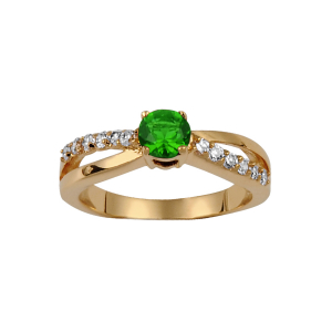 BAGUE PLAQUÉ OR CROISES PIERRE CENTRALE VERTE + PIERRES BLANCHES