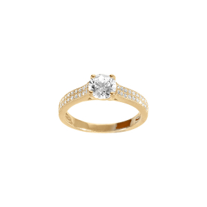 BAGUE PLAQUÉ OR SOLITAIRE OXYDES BLANCS