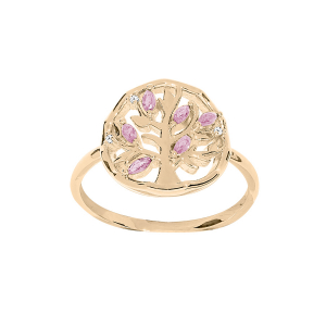 BAGUE PLAQUÉ OR ARBRE DE VIE OXYDES ROSE