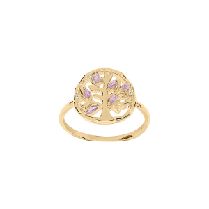 BAGUE PLAQUÉ OR ARBRE DE VIE OXYDES ROSE