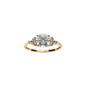 BAGUE PLAQUÉ OR OXYDE BLANC SERTI 7MM ET 3 OXYDES SUR COTÉS 1.8MM