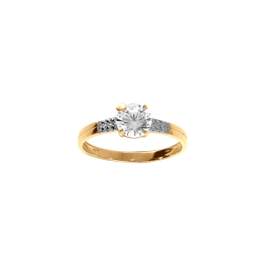 BAGUE PLAQUÉ OR SOLITAIRE OXYDES BLANCS SERTIS ET 1 OXYDE BLANC CENTRAL 6MM