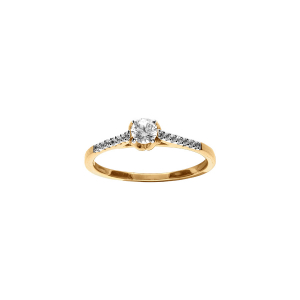BAGUE PLAQUÉ OR SOLITAIRE OXYDES BLANCS SERTIS ET 1 OXYDE BLANC CENTRAL 3.8MM