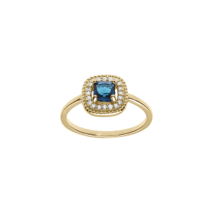 BAGUE PLAQUÉ OR CARRÉ BLEU MOYEN CONTOUR OXYDES BLANCS