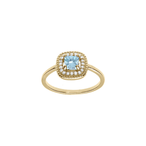 BAGUE PLAQUÉ OR CARRÉ BLEU CIEL CONTOUR OXYDES BLANCS