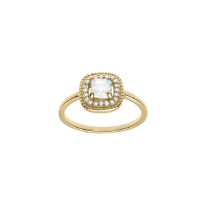 BAGUE PLAQUÉ OR OXYDE CARRÉ BLANCS ET CONTOUR OXYDES BLANCS