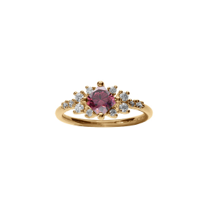 BAGUE PLAQUÉ OR OXYDE SERTI FORME CARRÉ ROSE ET ENTOURAGE BLANCS