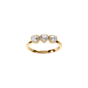 BAGUE PLAQUÉ OR 3 COEURS OXYDES BLANCS