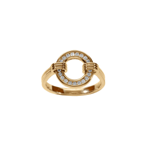 BAGUE PLAQUÉ OR CERCLE EVIDÉ OXYDES BLANCS SERTI RAIL