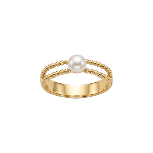 BAGUE PLAQUÉ OR DOUBLE ANNEAU BOULES PERLE DE CULTURE D'EAU DOUCE