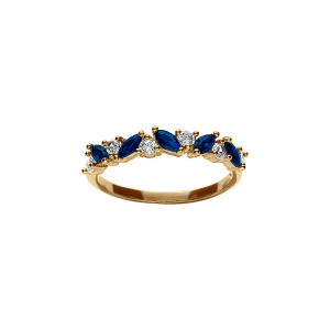 BAGUE PLAQUÉ OR MARQUISE OXYDES BLEUS FONCÉS ET BLANCS