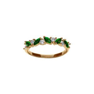 BAGUE PLAQUÉ OR MARQUISE OXYDES VERTS ET BLANCS