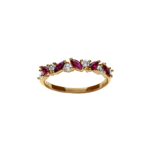 BAGUE PLAQUÉ OR MARQUISE OXYDES FUSHIA ET BLANCS