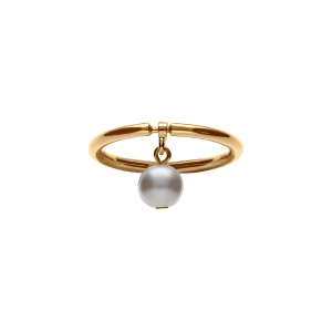 BAGUE PLAQUÉ OR ANNEAU ET PAMPILLE PERLE BLANCHE IMITATION