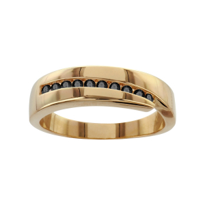 BAGUE PLAQUÉ OR ALLIANCE PIERRES NOIRES SYNTHETIQUE EN BIAIS