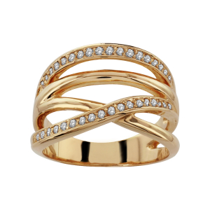 BAGUE PLAQUÉ OR LARGE CROISEE PIERRES BLANCHES SYNTHETIQUE