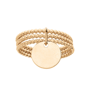 BAGUE PLAQUÉ OR TRIPLE ANNEAUX BOULES AVEC PASTILLE