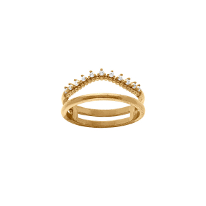 BAGUE PLAQUÉ OR DOUBLE RANGS OXYDES BLANCS SERTIS