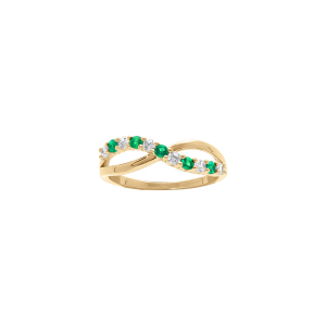 BAGUE PLAQUÉ OR CROISÉE OXYDES VERTS ET BLANCS SERTIS