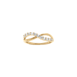 BAGUE PLAQUÉ OR CROISÉE OXYDES BLANCS SERTIS