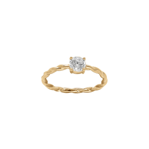 BAGUE PLAQUÉ OR ANNEAU TORSADE SOLITAIRE OXYDE BLANCS SERTIS