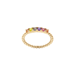 BAGUE PLAQUÉ OR ANNEAU BOULES OXYDES MULTI COULEURS PASTELLES SERTIS