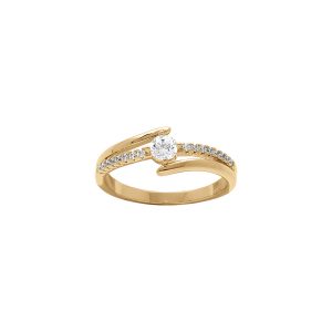 BAGUE PLAQUÉ OR SOLITAIRE DOUBLE RANGS LISSES ET OXYDES BLANCS SERTIS