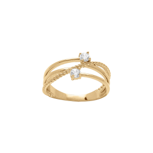 BAGUE PLAQUÉ OR ENTRELACÉS DUO OXYDES BLANCS SERTIS