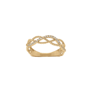 BAGUE PLAQUÉ OR ENTRELACÉS OXYDES BLANCS SERTIS