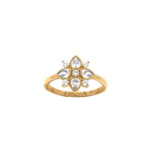 BAGUE PLAQUÉ OR FLEUR OXYDES BLANCS SERTI CLOS
